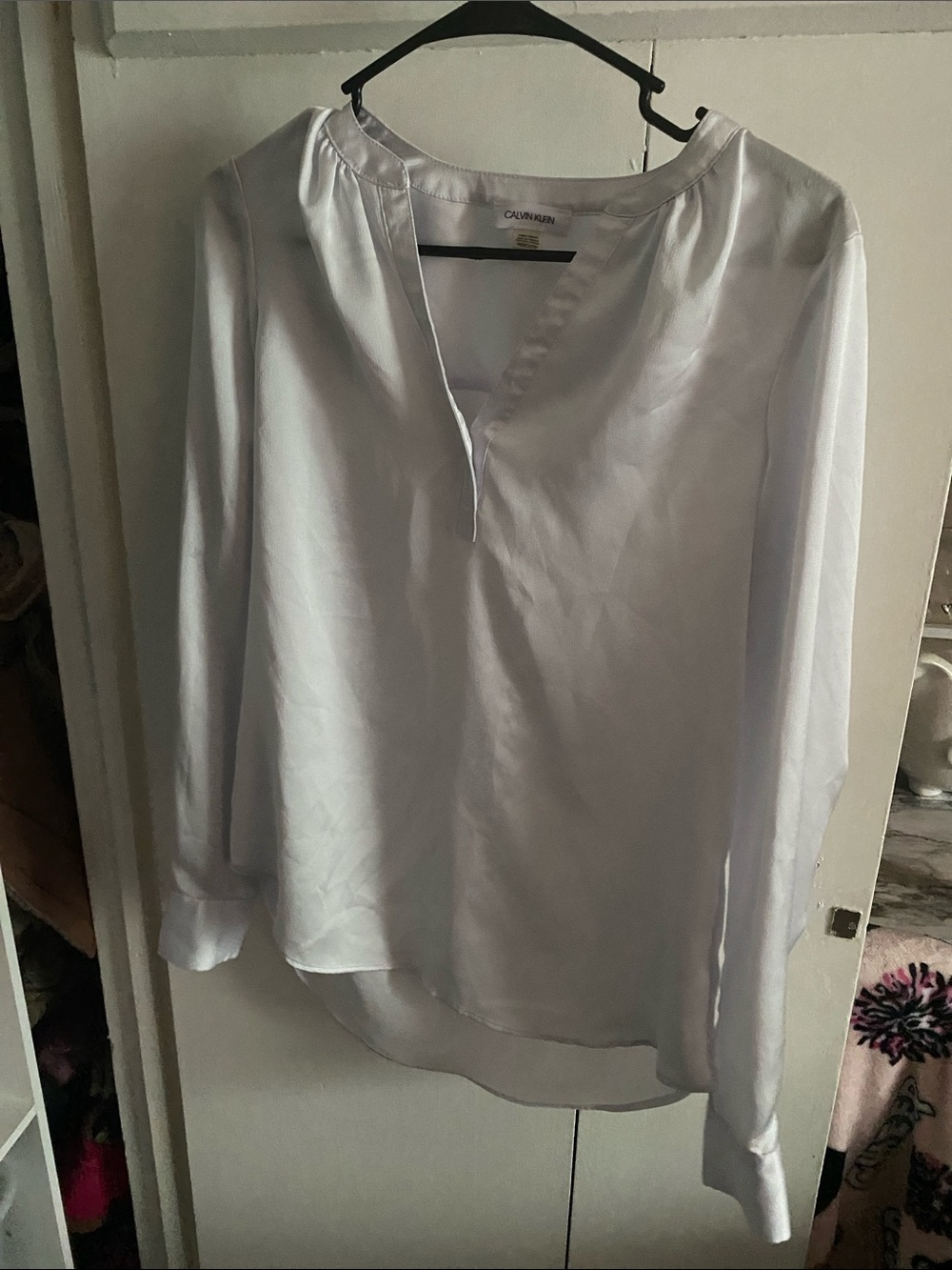 Calvin Klein Satin V-Neck Long-Sleeve Blouse